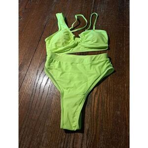 New Small One Shoulder Yellow Green Bikini Swimsuit Bathing Suit Swimwear